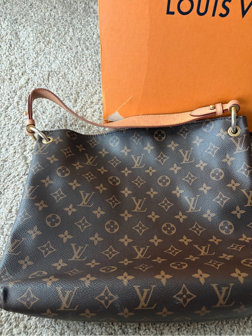 Louis Vuitton Graceful PM Monogram Canvas Shoulder Bag with Tan Handle - Picture 7 of 14